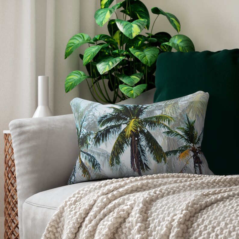 Palms of Paradise Boudoir Lumbar Pillow, 20x14 inch Palm Trees Surf Style Beach Tropical Boho Home Decor Rectangle Bedding Decor Accent image 2