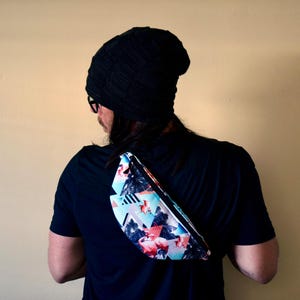Paradise Flamingos - Fanny Pack, Turquoise and Pink Beach Surf Tropical Boho Chic Style Memphis Pattern Accessory Sling 14.5&quot;x6&quot; Carrier