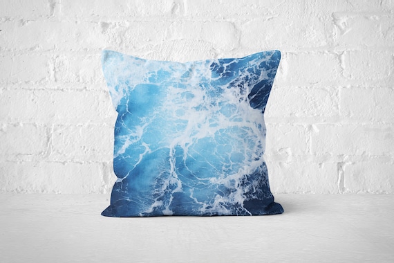 Sea Beach Wave Linen Square Throw Pillow Case Decorative Ocean Style Q