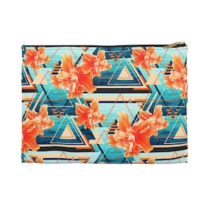 Tangerina Laranja Hibisco Flores do Mar - Bolsa para transportar tudo, Bolsa para acessórios de praia floral azul tropical estilo surf pequeno e grande com zíper