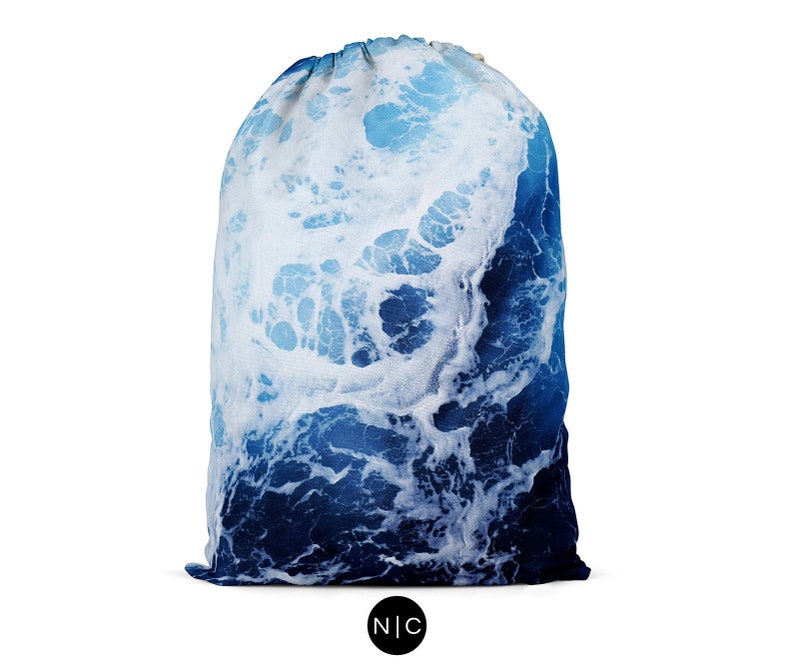 Blue Ocean Surf 2 Laundry Sack 18x32 Inch Beach Surf Style Ocean Waves Boho Chic Laundry Day Dorm Room College Apartment Bath Essentials