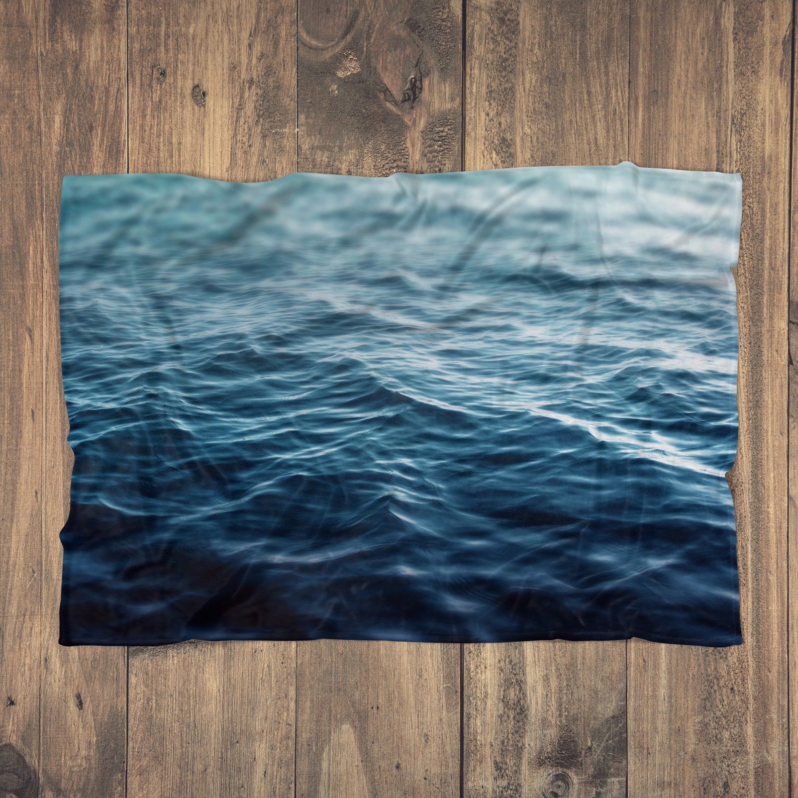 Dark Waters Fleece Blanket, Deep Blue Ocean Water Style Accent, Coastal