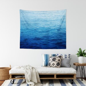 Caribbean Waters - Wall Tapestry, Beach Tropical Interior Accent, Surf Style Blue Ombre Backdrop Hanging, Coastal Decor. Small Medium Large