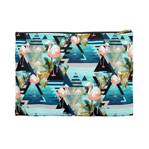 Flamingos turquesa - Bolsa de transporte multifuncional, azul e verde, estilo praia surf, bolsa de transporte pequena e grande com zíper, opção básica/fundo em T
