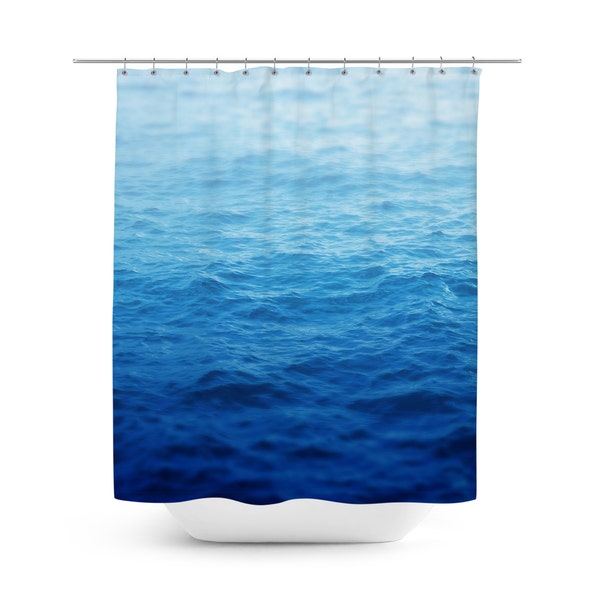 Caribbean Waters - Shower Curtain, Blue Ombre Ocean Nautical Style Bath Accent, Beach Surf Boho Chic Hanging Tub Bathroom Curtain. In 71x74