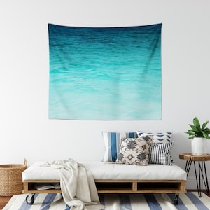 Grand Cayman Waters - Wall Tapestry, Tropical Style Turquoise Ocean Waters Backdrop Accent Beach Surf Nautical Tapestry Hanging. SM MED LRG