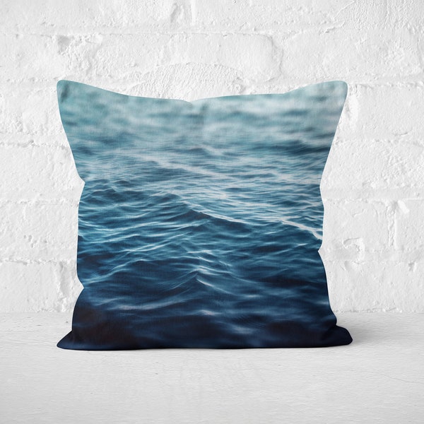 Dark Waters - Throw Pillow, Deep Blue Ocean Nautical Home Decor Accent, Beach Coastal Home Square Interior Throw. 16x16 18x18 20x20 Inches