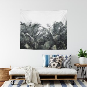 Cozumel Palms - Wall Tapestry, Tropical Green Coconut Palm Trees, Home Decor Wall Hanging Backdrop Accent Tapestry. In Small Medium Large