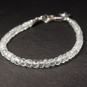 White Topaz Bracelet. Petite Semi-Precious AAA Gemstone Beaded Bracelet. Choose 14K Goldfilled or Sterling Silver