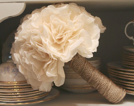 Ivory And Burlap Bridal Bouquet Rustic Country Wedding Etsy