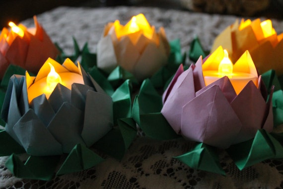 100 Flores De Loto De Origami Para El Uso Con Vela Led Bombillas No Incluidas