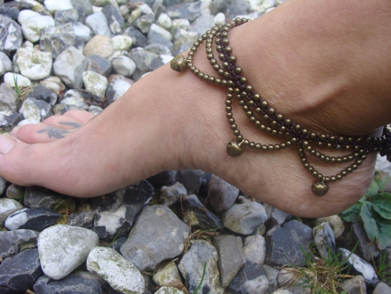 Indian anklet, gypsy anklet, Brass Bronze anklet, Macrame boho anklet, hippie ankle bracelet, festival anklet, gift for her, valentine 