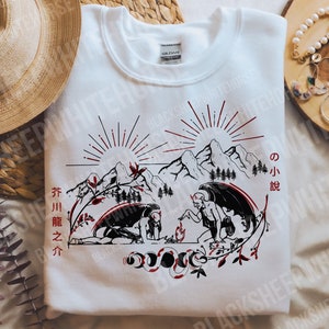 Japanischer Autor inspiriert Dark Shadow Demons Graphic Sweatshirt mit Rundhalsausschnitt - Weiß