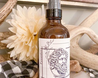 POSEIDON Child of Poseidon Greek Gods & Goddesses Inspired 4oz 2oz Glass Perfume Body Spray - Masculine Ocean Cologne - 8 Gods Available