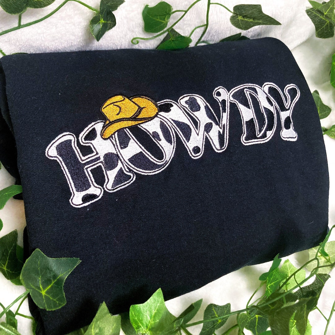Howdy Cow Print Embroidered Cowboy Western Sweatshirt Etsy UK