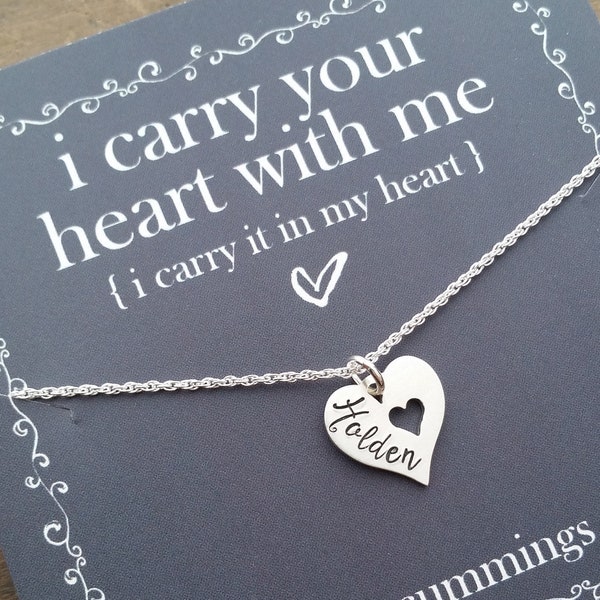 I Carry Your Heart With Me . Personalized Name Necklace  .  Memorial Jewelry  .  Pregnancy Loss Gift