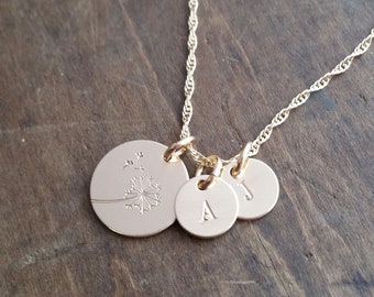 Dandelion Initial Necklace  .  Mothers Necklace  .  Military Mom Kids Necklace  .  Family Initial Jewelry  .  Floral Jewelry