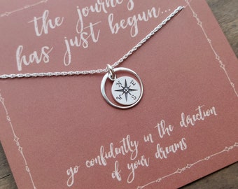 Tiny Compass Graduation Necklace .  2024 Grad Gift Jewelry  .  Senior Gifts .  Minimalist Halo Compass Necklace for Graduation