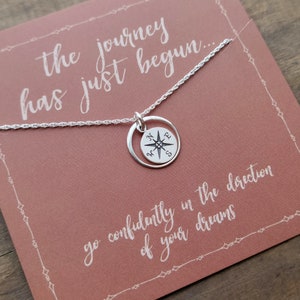 Tiny Compass Graduation Necklace .  2024 Grad Gift Jewelry  .  Senior Gifts .  Minimalist Halo Compass Necklace for Graduation
