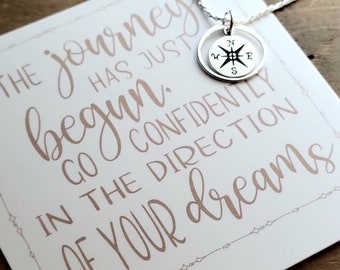 Tiny Compass Graduation Necklace .  2024 Grad Gift Jewelry  .  Senior Gifts .  Minimalist Halo Compass Necklace for Graduation