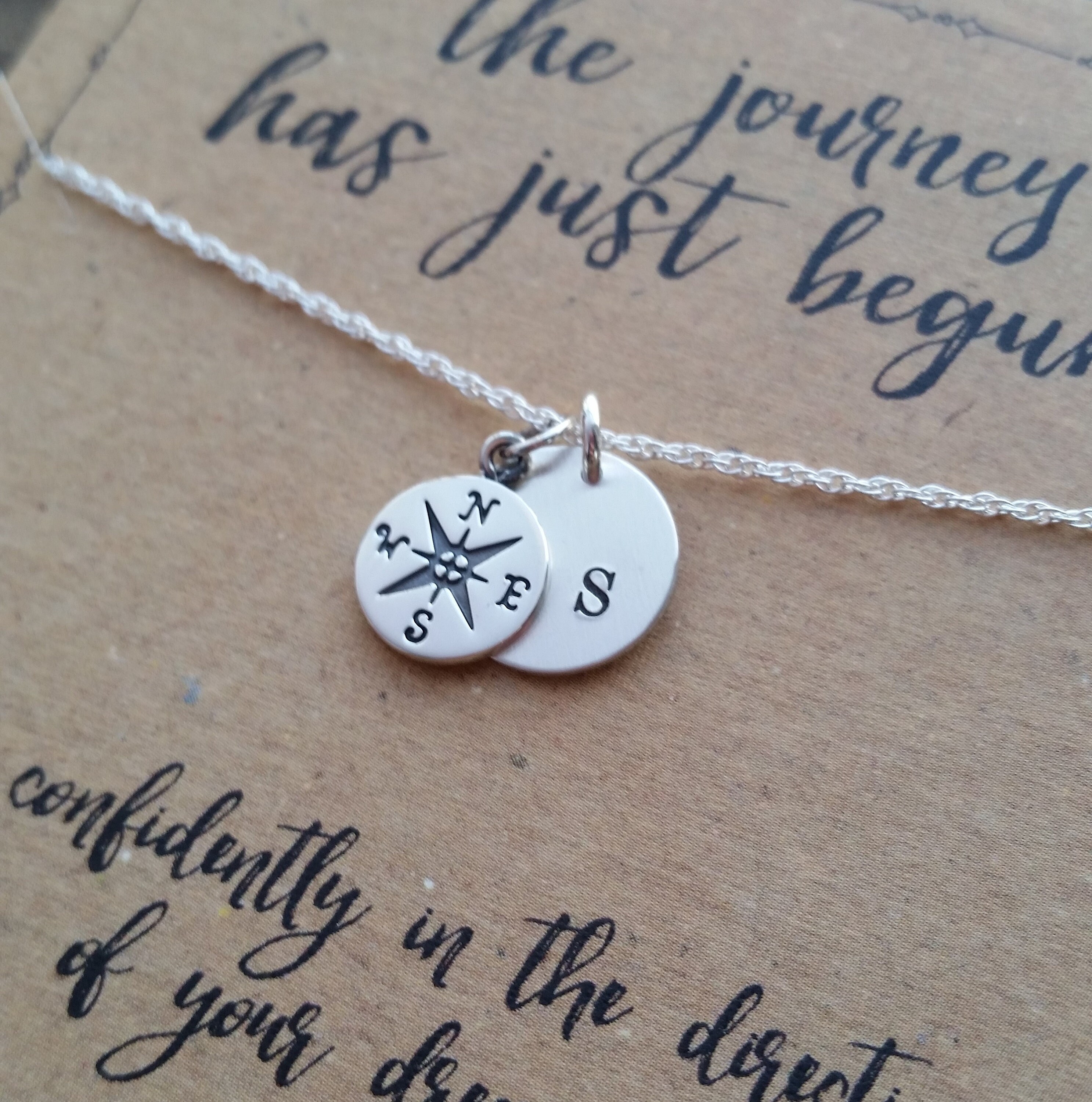 Compass Necklace . Graduation Gift . The Journey Has Just Begun Neckl…