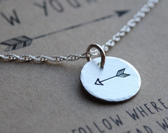 Follow Your Own Arrow Necklace  .  Back To School Tiny Arrow inspirational necklace  . Graduation Gift