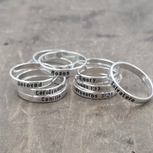 ONE Personalized Sterling Stacking Name Rings .  Inspirational Mantra Ring . Mothers Ring