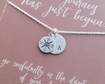 Personalized Compass Initial Necklace for Graduates.  Gift for New Job Opportunity . Custom Initial Compass Necklace for 2023 Grads