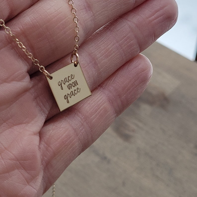 Grace Upon Grace Minimalist Necklace.  Hand Stamped bible verse jewelry Mothers Everyday Layering Necklace Gift for confirmation