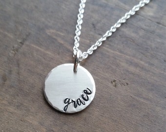 Hand Stamped Personalized Name Necklace: Sterling Silver Pendant