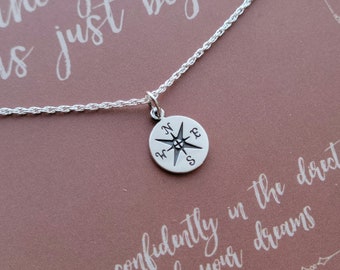 Tiny Compass Grad Gift Necklace . Graduation 2024 .  The Journey Has Just Begun Necklace