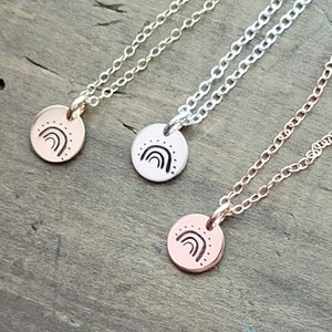 Tiny Boho Style Hand Stamped Rainbow Necklace  .  Minimalist Jewelry  .   Birthday Gift Jewelry  .  Rainbow Layering Jewelry