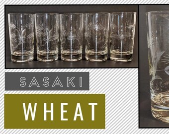 Lot of 5 Sasaki WHEAT Pattern Crystal Juice Glasses Tumblers 4 3/4" Cut Glass Crystal Discontinued Pattern Hard to Find