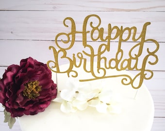 Happy Birthday cake topper  Birthday topper  Gold glitter topper   Birthday banner  Happy Birthday banner  Gold topper   Gold cake banner