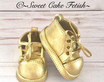 Gumpaste baby shoe  Baby shoe cake topper  Cake topper  Baby Shower topper Fondant baby shoes Gumpaste shoe topper Sugar baby shoes