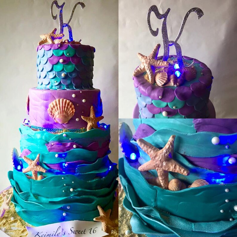 Fondant Sea Shells and Large Wave Heart Cake Toppers Gumpaste sea shells Edible sea shells Sugar shells Sea shells Beach wedding cake