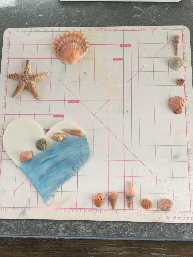 Fondant Sea Shells and Large Wave Heart Cake Toppers Gumpaste sea shells Edible sea shells Sugar shells Sea shells Beach wedding cake