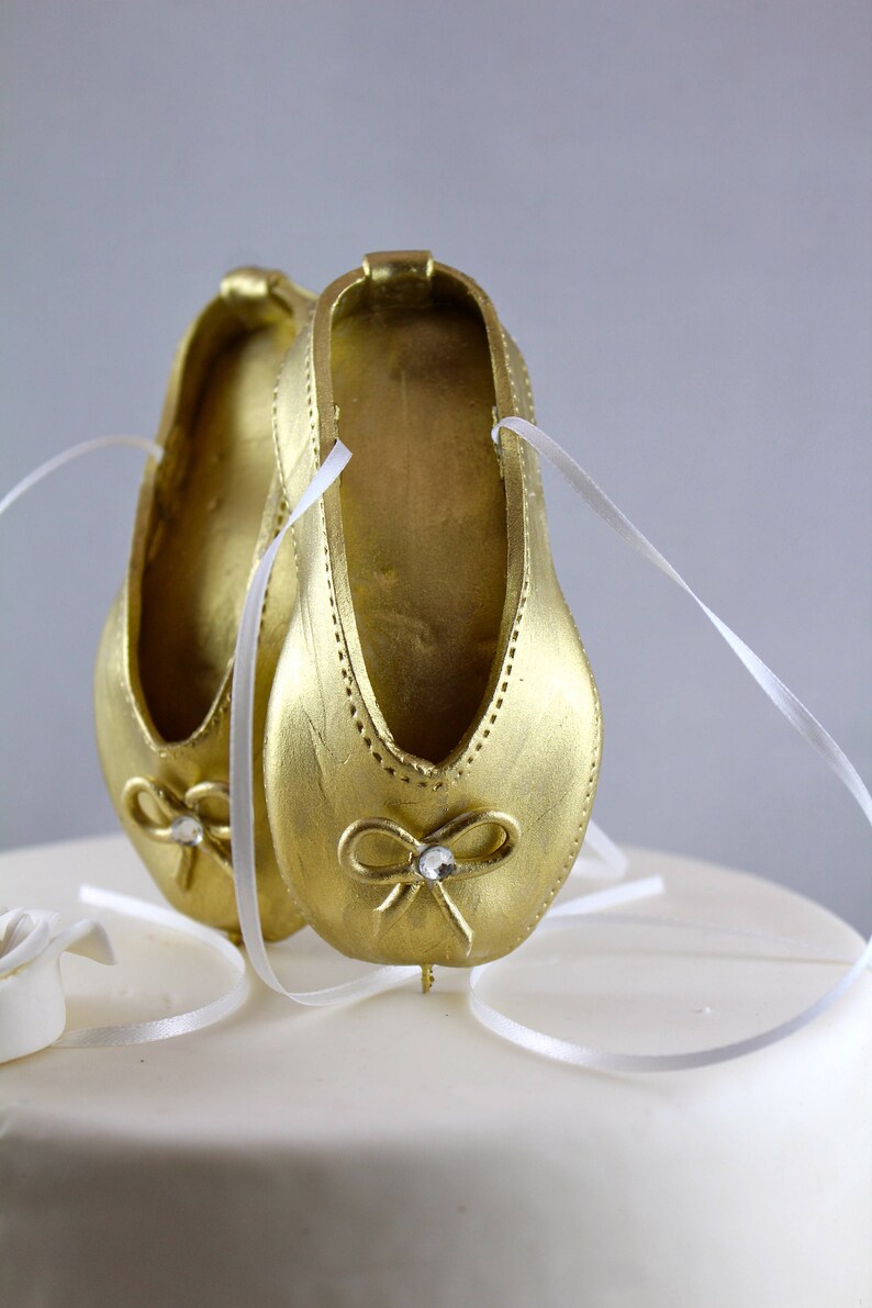 Ballerina Cake Topper Gold Ballet Shoes Cake Topper Birthday Etsy