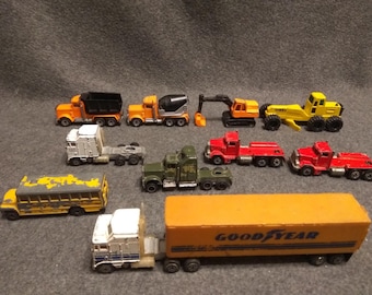 1970s-1990s Hot Wheels, Tonka, & Matchbox Contruction Big Trucks - Set of 10