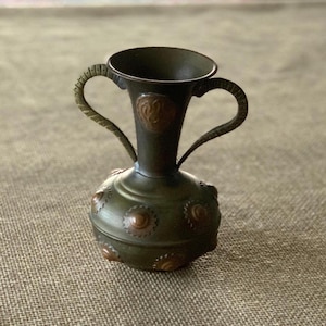 Vintage Copper Vase Small Amphora Copper and Brass Old World Design Original Patina French Country Decor Antique Home Decor Brass and Copper