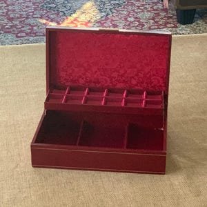 Vintage Jewelry Box  Red Jewelry Box Satin Lining Jewelry Storage  Jewelry Organizer Vintage Maroon Jewelry Box