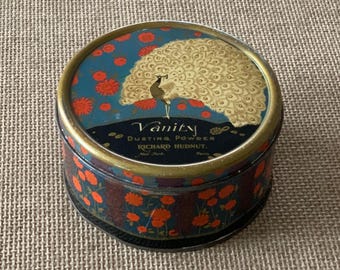 Vintage Vanity Dusting Powder Tin | Richard Hudnut | Peacock Art Deco circa 1920s-30s