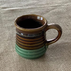 Vintage Stoneware Mug | Made in Taiwan | Brown & Green Ceramic Coffee Cup | Retro Coffee Mug | 1970s Tableware | Retro Kitchen Decor