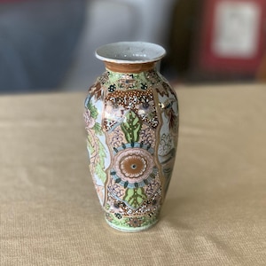 Japanese Vase  Hand-Painted Gold Trim  Peacock Design  Small Ceramic Vase  Asian Decor  Japanese Decor