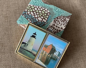 Baraja de cartas vintage / Juego de dos barajas / Tema náutico de faro / Cartas de bridge