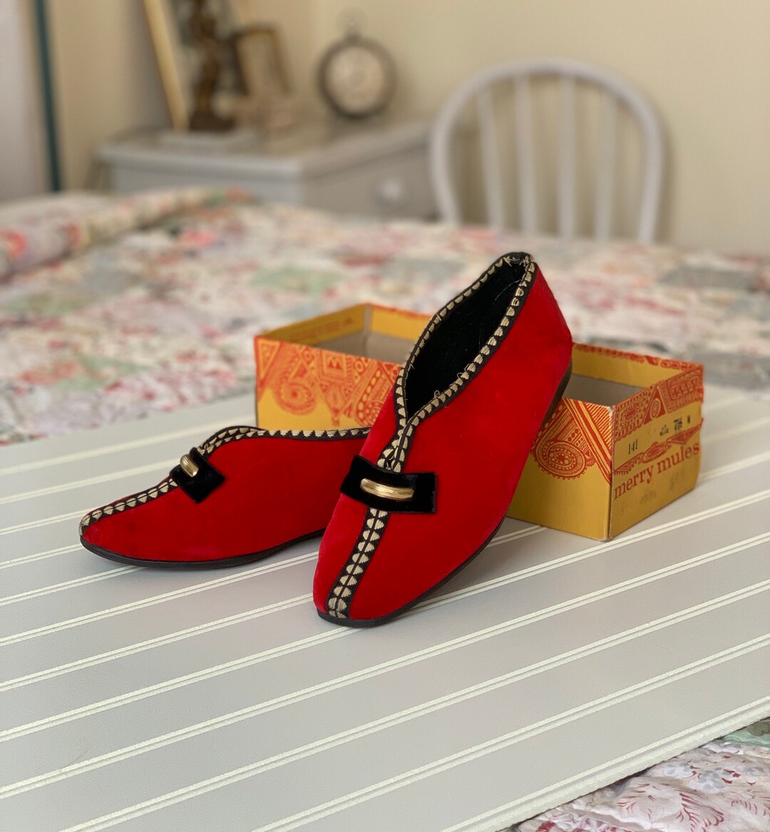 Vintage Slippers Ladies Red Slippers Vintage Women's Etsy