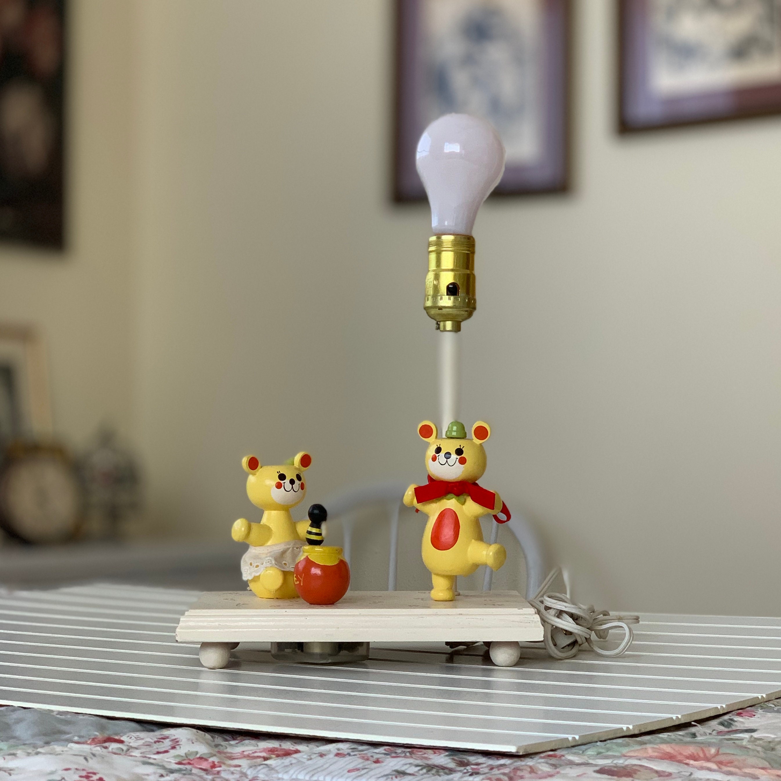 Vintage Lamp Honey Bear Nursery Lamp and Music Box Wooden Etsy