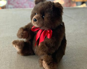 Rescued TY Brown Teddy Bear | 1990s Vintage Plush with Red Bow