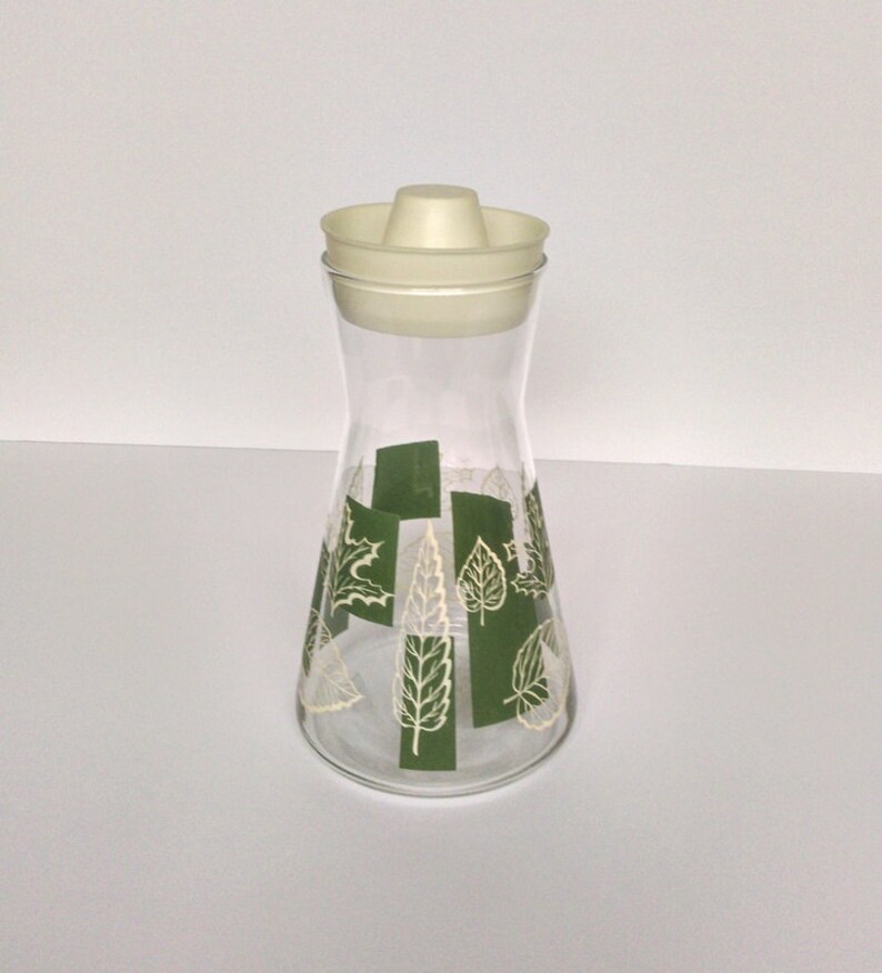 Vintage Juice Carafe Glass Decanter Cocktail Shaker Green Etsy
