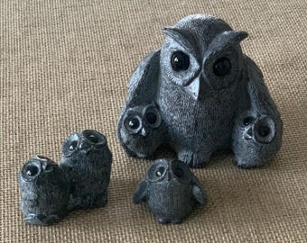 ソープストーン　彫刻　カナダ　先住民　守護鷲の戦士　ビンテージ　R.MITTEN ヴィンテージカナダ彫刻ソープストーンウィンクフクロウ彫刻、手作り